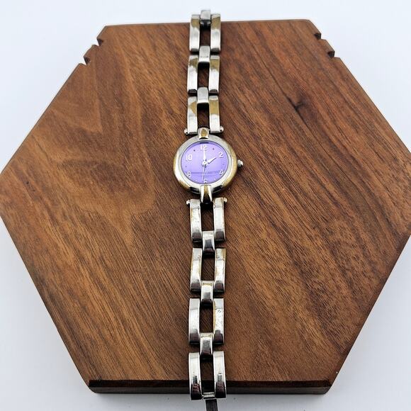 Fossil F2 Women's Silver Tone Purple Quartz Dial Watch ES-9094 Retro Link Y2K - Picture 4 of 7
